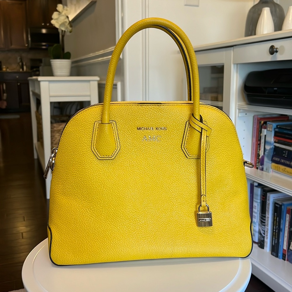 MICHAEL Michael Kors Yellow Pebbled Leather Top Handle Bag with Crossbody Strap